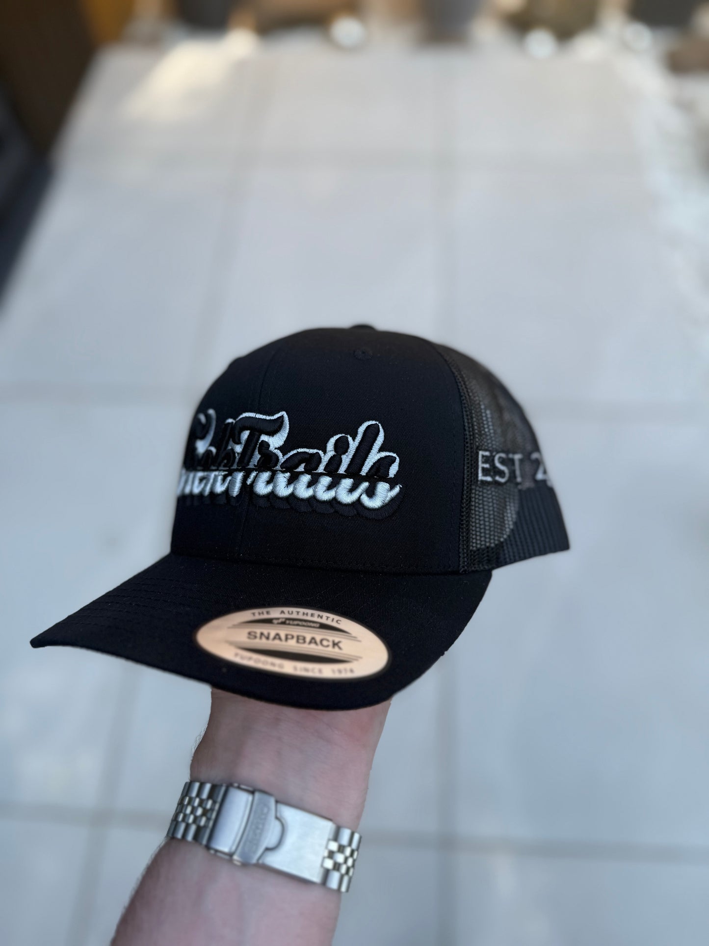 Black TT SnapBack Cap - Black / White 3D Foam (EST.24)