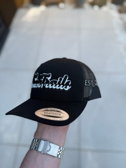 Black TT SnapBack Cap - Black / White 3D Foam (EST.24)